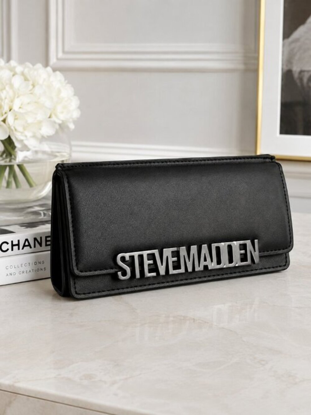 Steve Madden BCABBYY Black Flap Wallet Wristlet Zip Pouch NWT